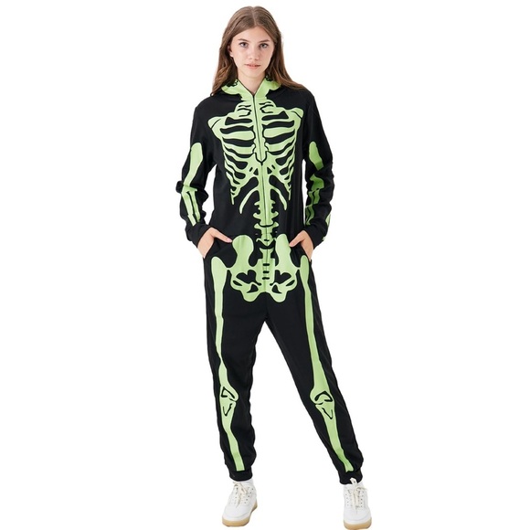 Hyde & Eek! Black Onesie with Neon Green Skeleton Design - Picture 2 of 6